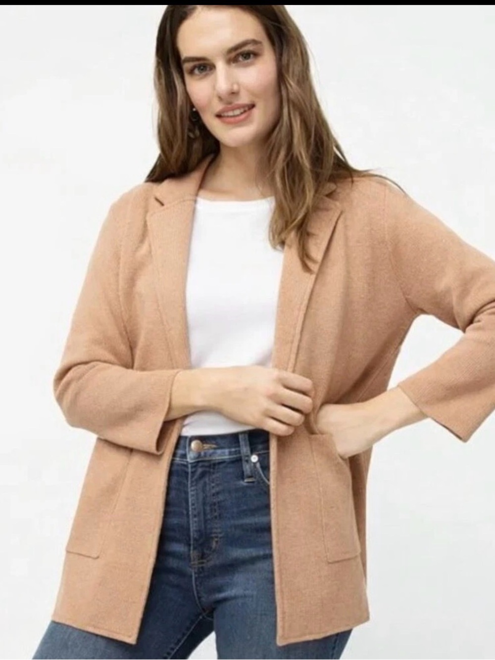 J. Crew Soohie Sweater Blazer merino cardigan small brown taupe office work